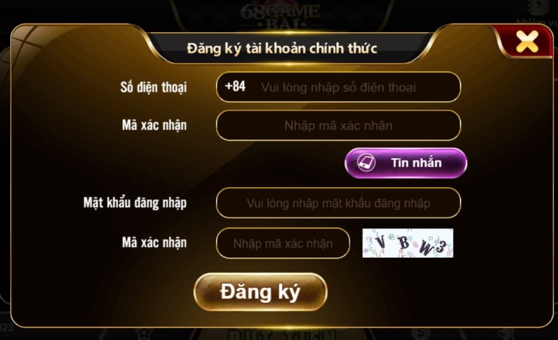 Quá trình đăng ký 68 game bài khá đơn giản